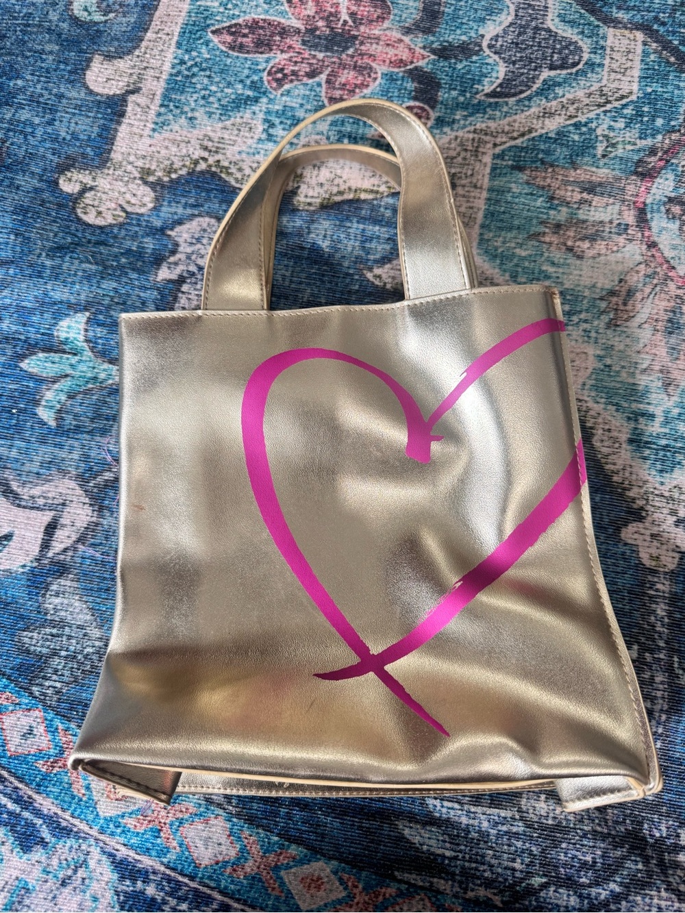 Metallic Gold Victoria’s Secret Small Purse with Pink Heart Print